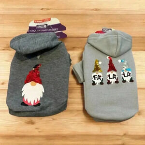 Dog Christmas Holiday NEW Grey Sequin Gnome Sweatshirts XS Size Charts in pics